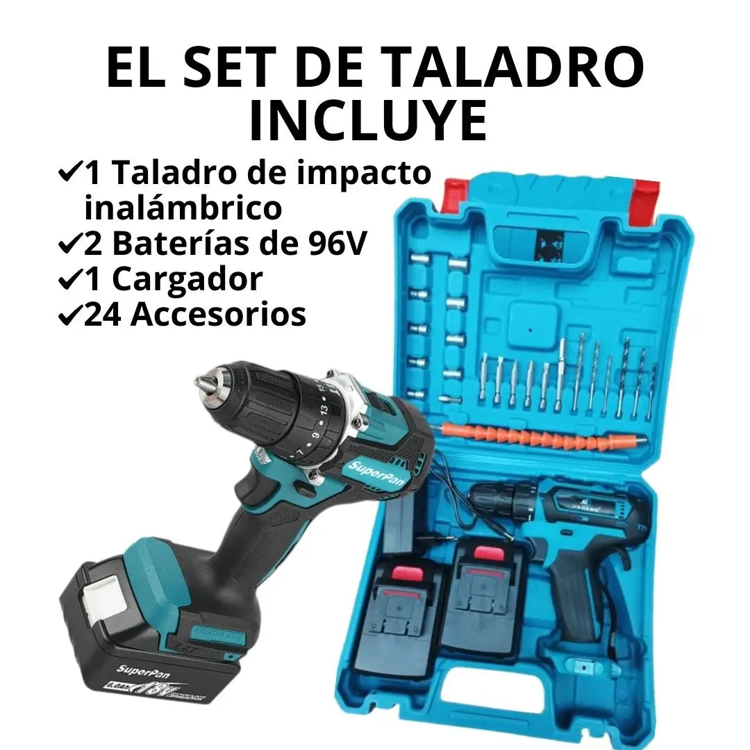 Set de taladro 98V y maletín de herramientas