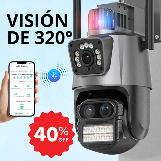Cámara de seguridad con doble lente, vigilancia efectiva