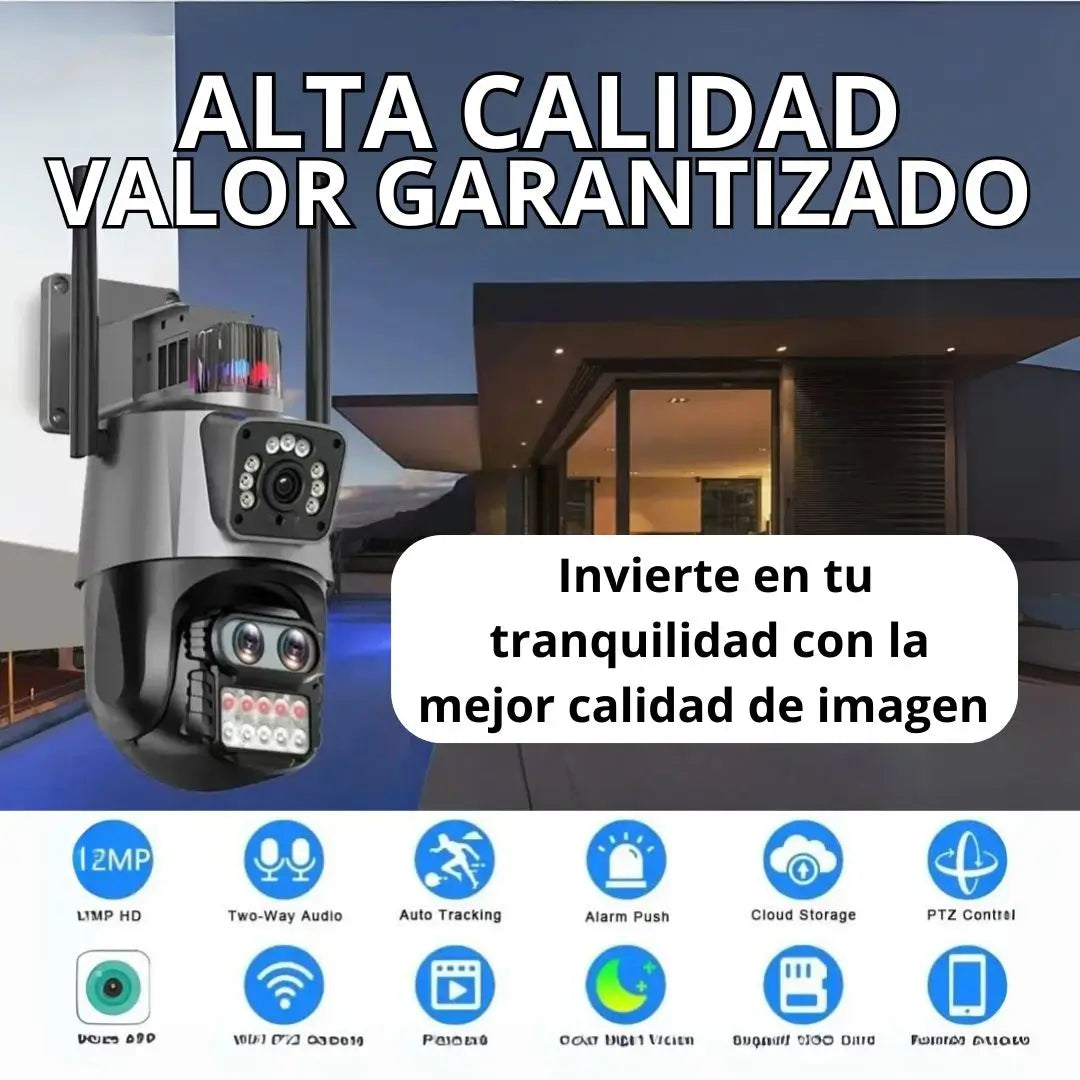Cámara de seguridad con doble lente, vigilancia efectiva