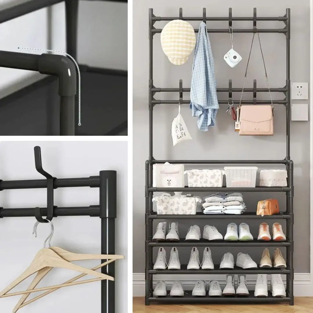 Mueble multifuncional 2 en 1: Perchero y zapatera