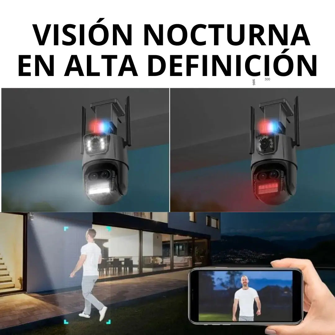 Cámara de seguridad con doble lente, vigilancia efectiva