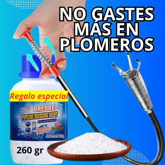 Combo destapa cañerías Varilla y polvo limpiador