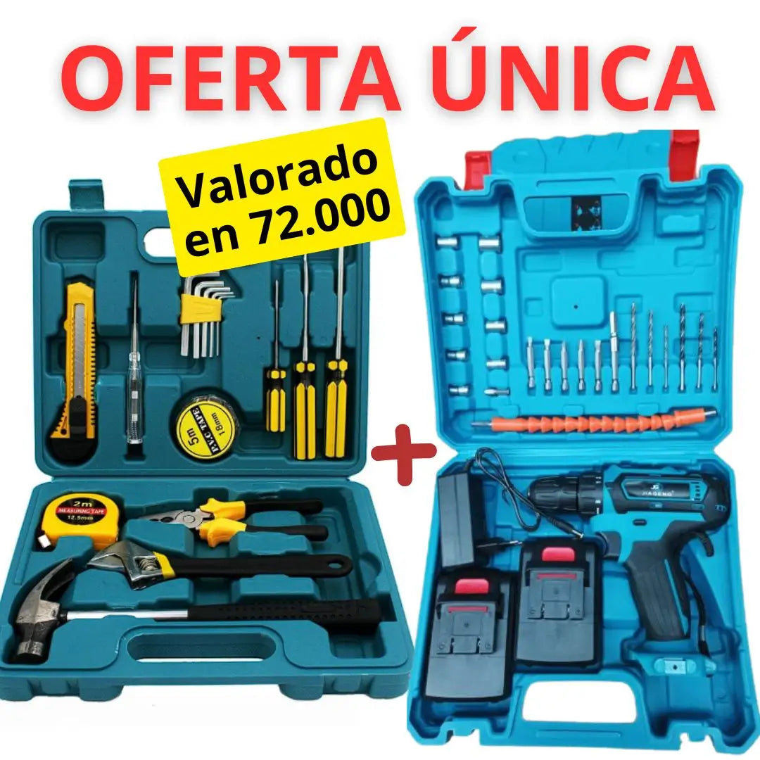 Set de taladro 98V y maletín de herramientas